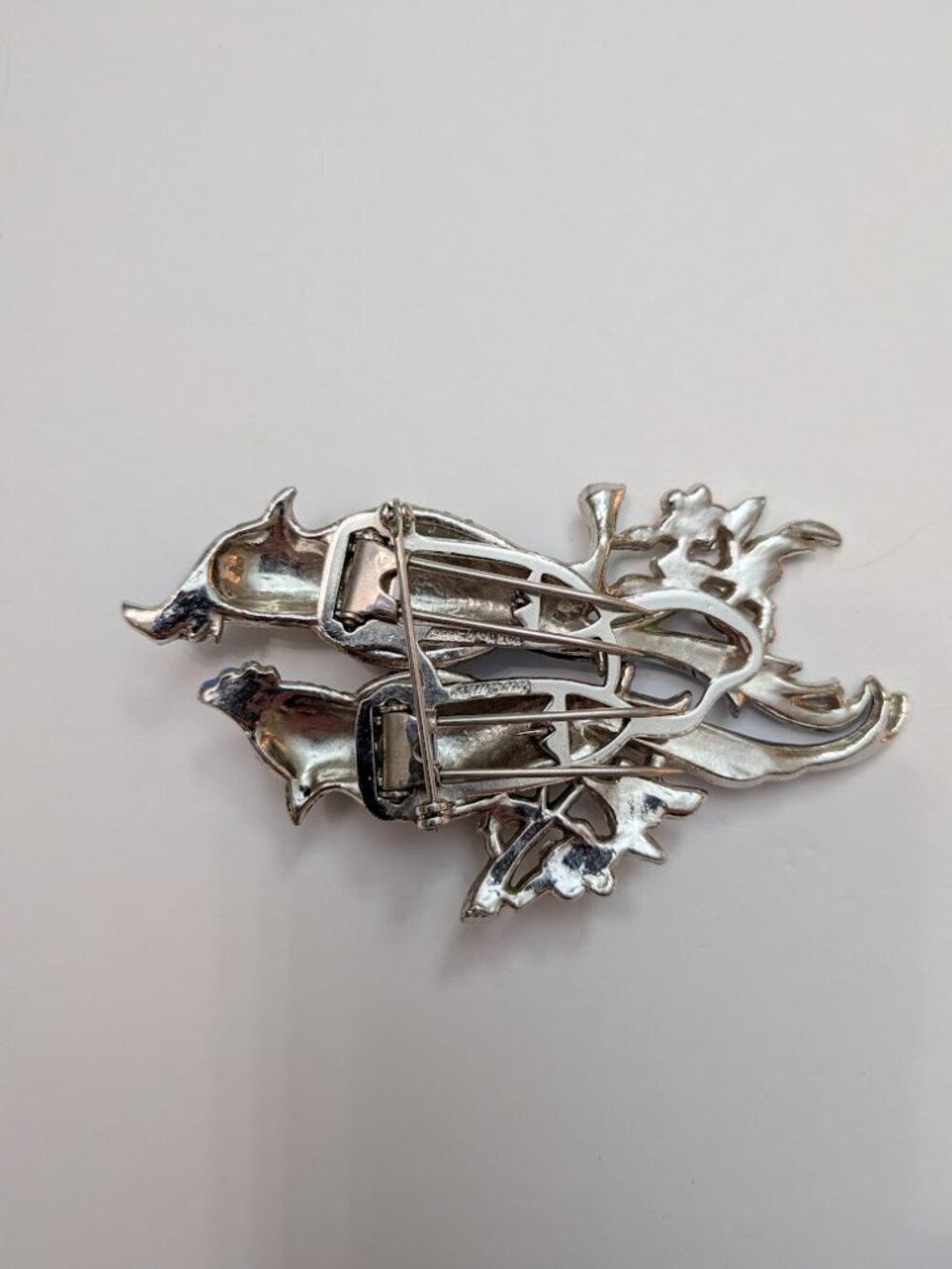 Vintage Coro Duette Bird Brooch Rhinestone Enamel Double Dress Clips - Picture 4 of 11